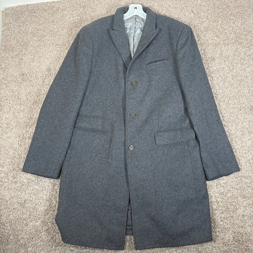 Banana Republic Mens Nova Fides Italian Wool Overcoat Charcoal Grey‎ Large L